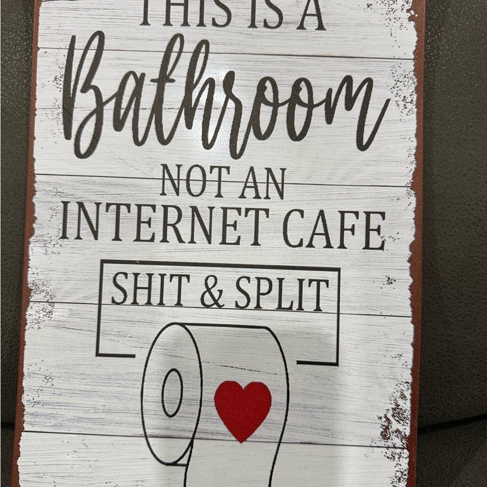 Bathroom Wall Sign with Red Heart